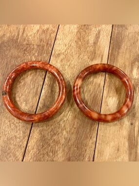 Pair of Marbled Jade Glass Amber Colored Bangles; $10 each or $17 for Both